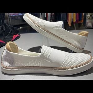 UGG Adley Perfect White Leather Slip On Sneakers 9 BNWOT never worn.